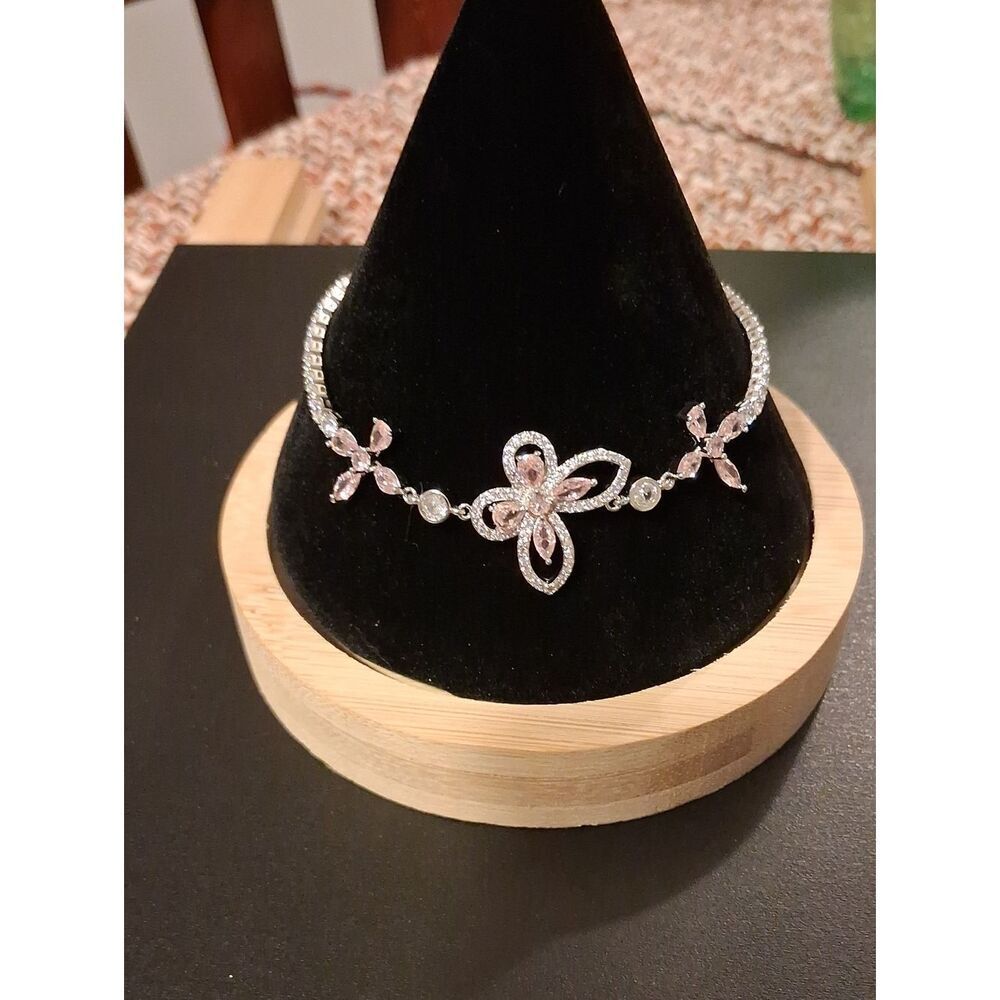 Dainty Butterfly Paradise Bracelet Silver And Pink Sparkling New